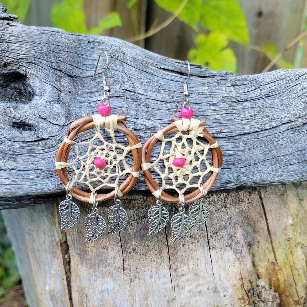 Handmade Dreamcatcher Wood Dangle Earrings